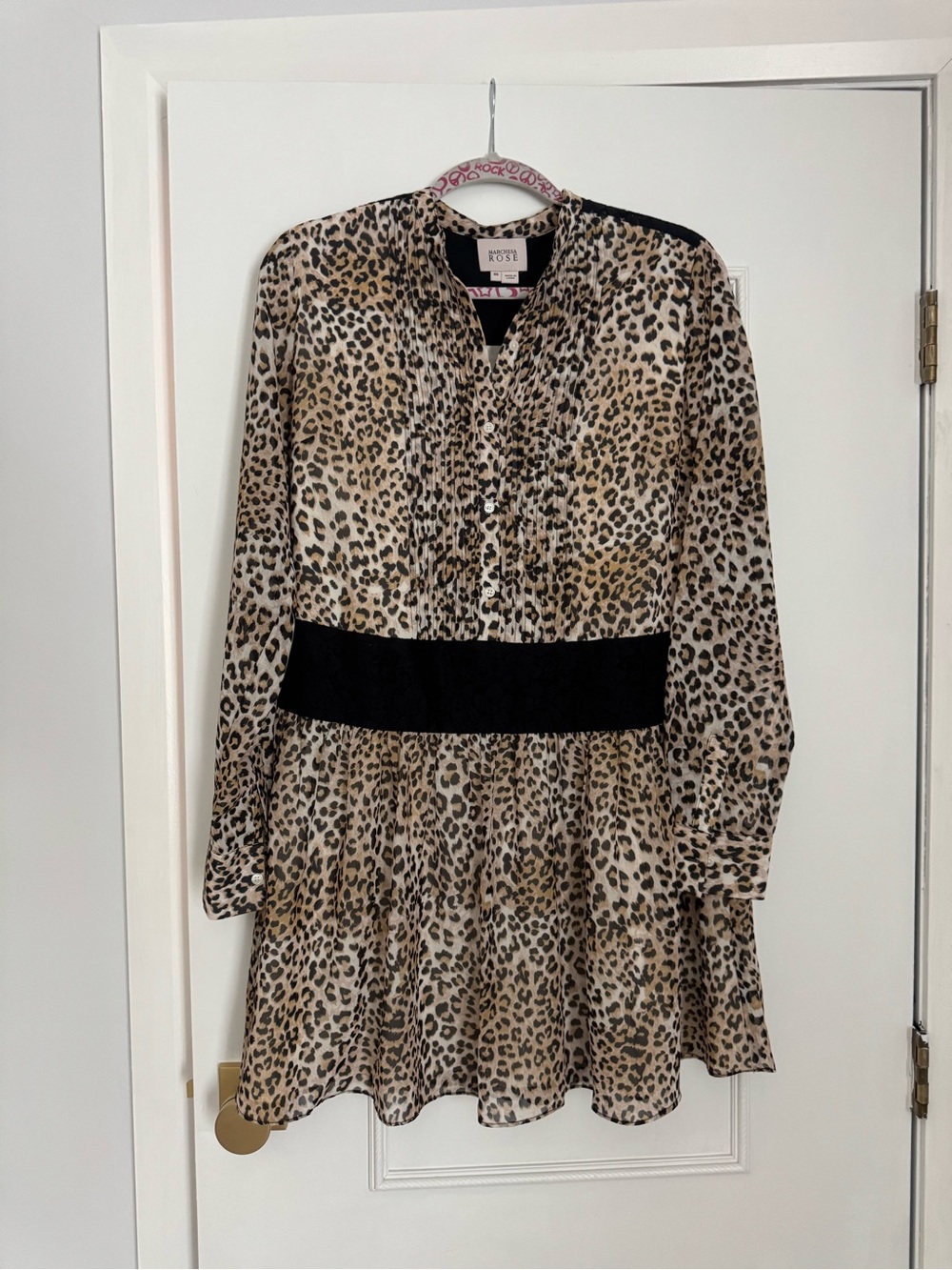 Marchesa Leopard-Print Long Sleeve Tiered Dress in Beige and Black